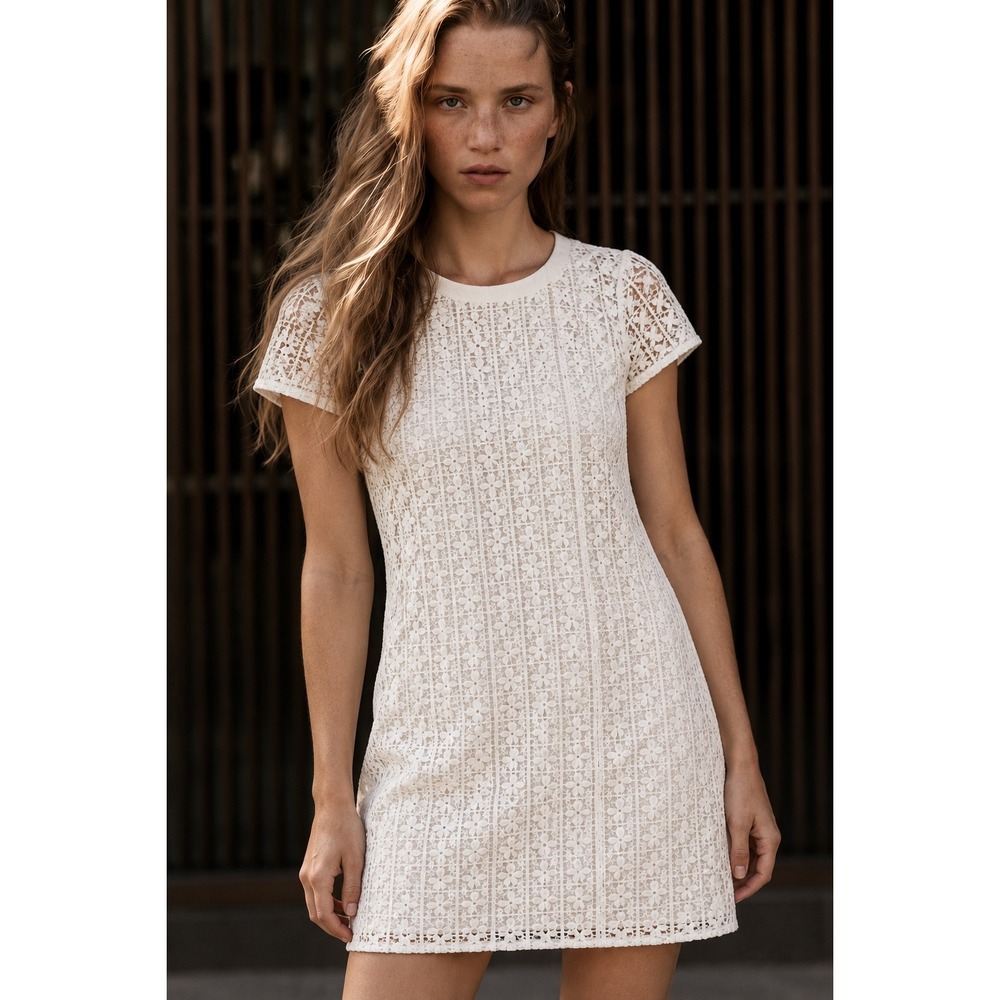 Banana Republic White Floral Eyelet Lace Shift Mini Dress Size 6